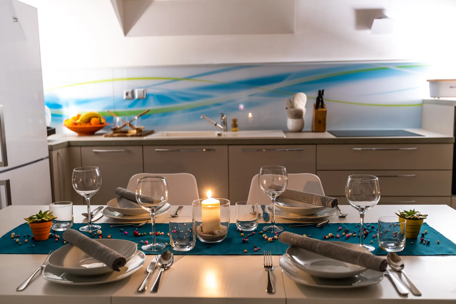 Evening table setting in apartment Mia
